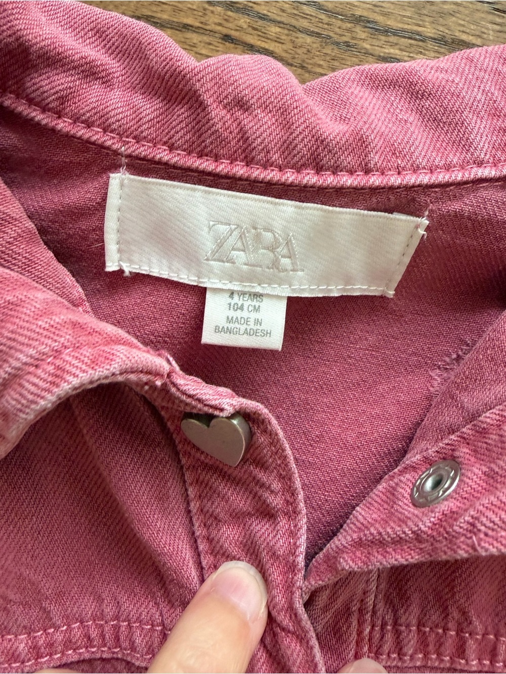 Girls Pink Heart-Button Denim Jacket Dress Zara - Picture 2 of 2
